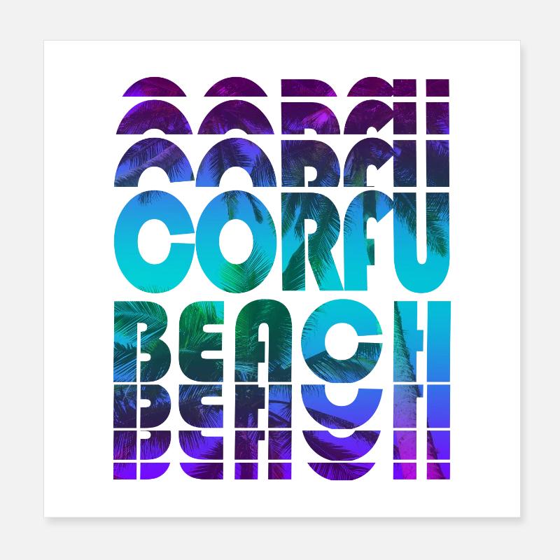 Corfu Beach Palme Design / Grèce Poster 20 x 20 cm