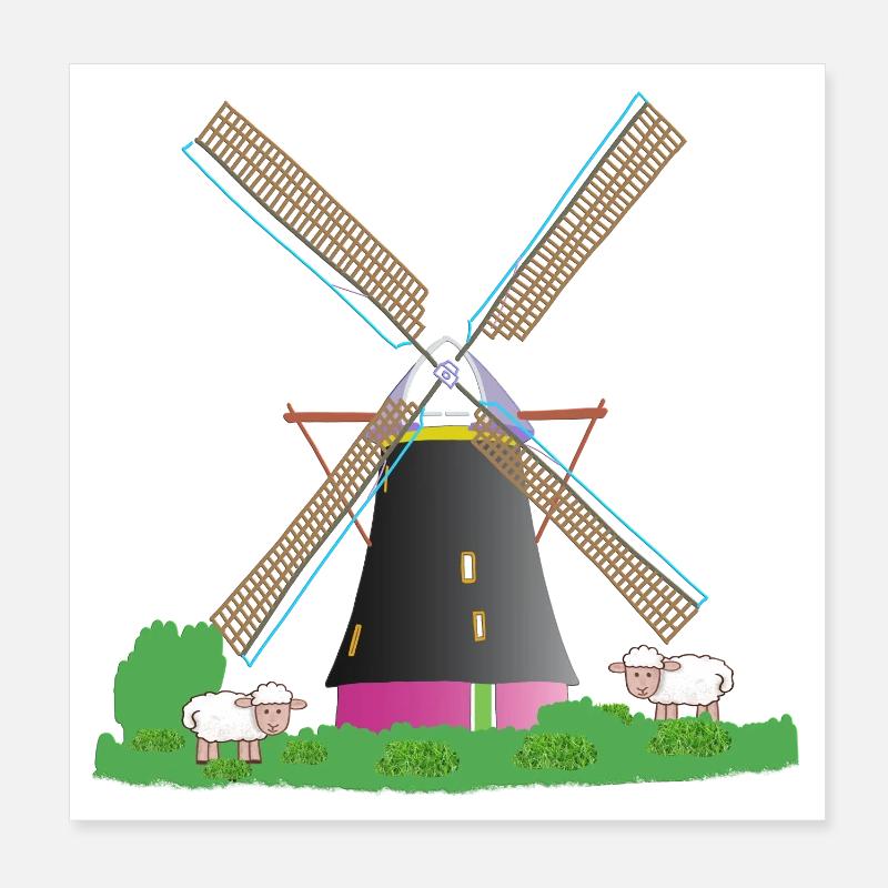 Windmill with sheep Poster 8" x 8" (20x20 cm)