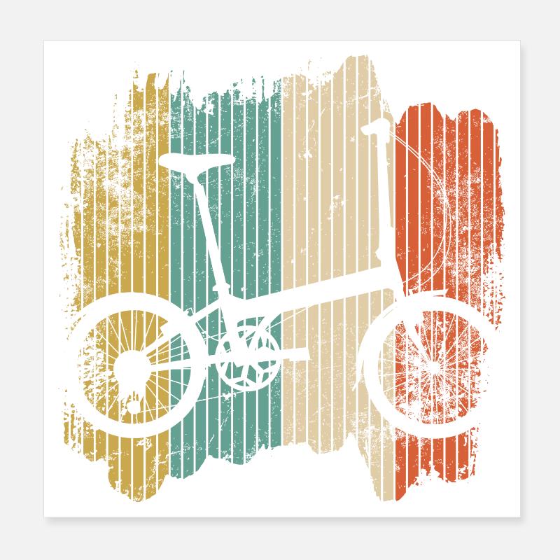 Silhouette de vélo rétro sur bandes de couleur Poster 20 x 20 cm