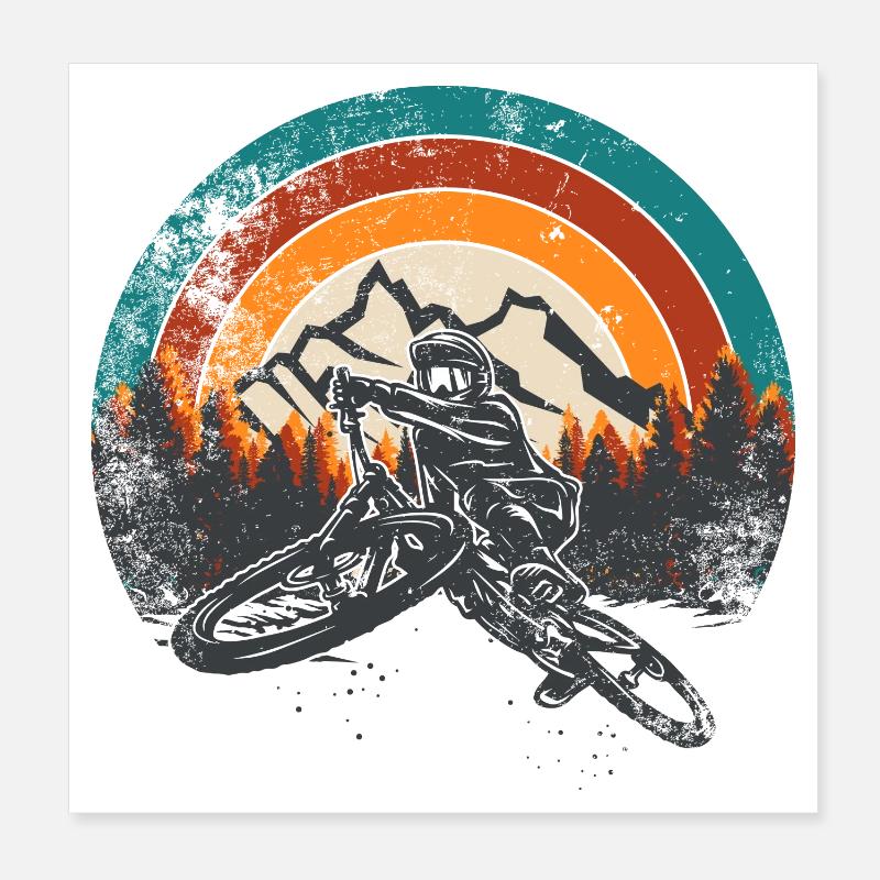 Retro Mountain MTB Sunset Poster 20x20 cm