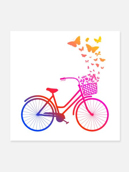 Damenrad, Fahrrad Schmetterlinge - Poster 20x20 cm - Weiß - Vorne