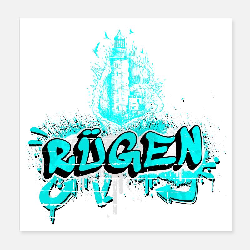 Rügen Graffiti Leuchtturm Design Poster 20x20 cm