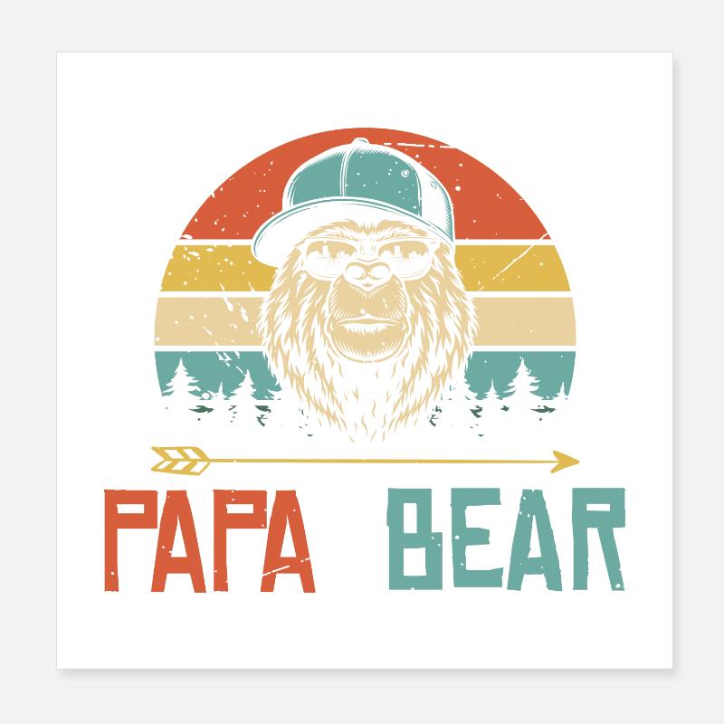 Papa Bear Father's Day Gift Retro Bear Poster 8" x 8" (20x20 cm)