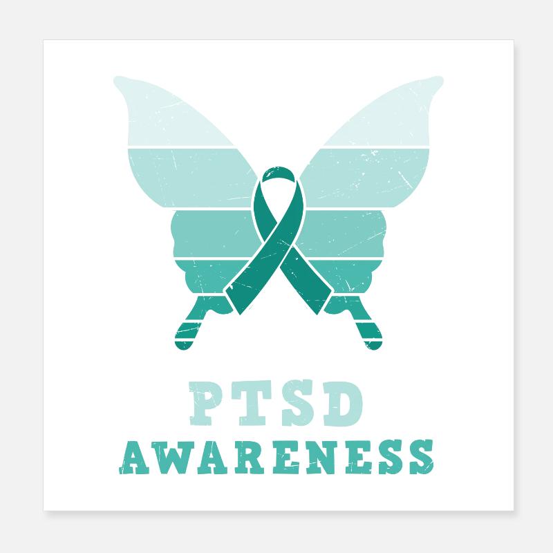 Papillon Ptsd Sensibilisation Ruban sarcelle Poster 20 x 20 cm