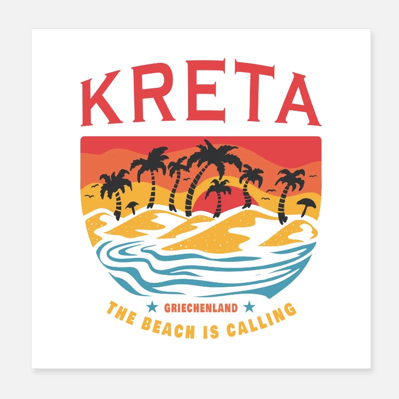Crete Greece Beach Design Poster 8" x 8" (20x20 cm)