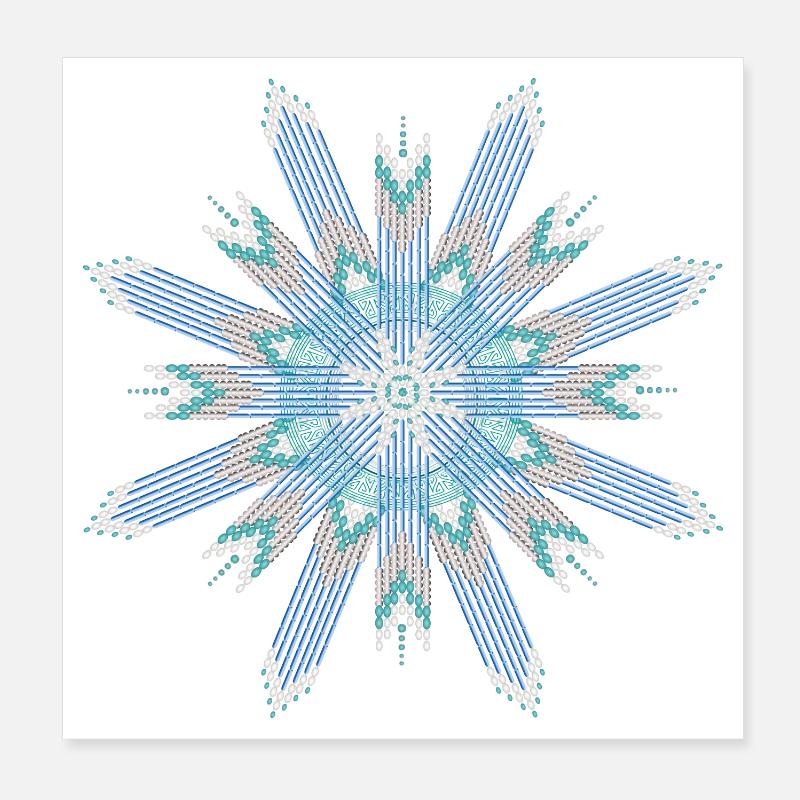 Ethno Stern Schmuck Ornament Türkis und Silber - Poster 20x20 cm - Weiß