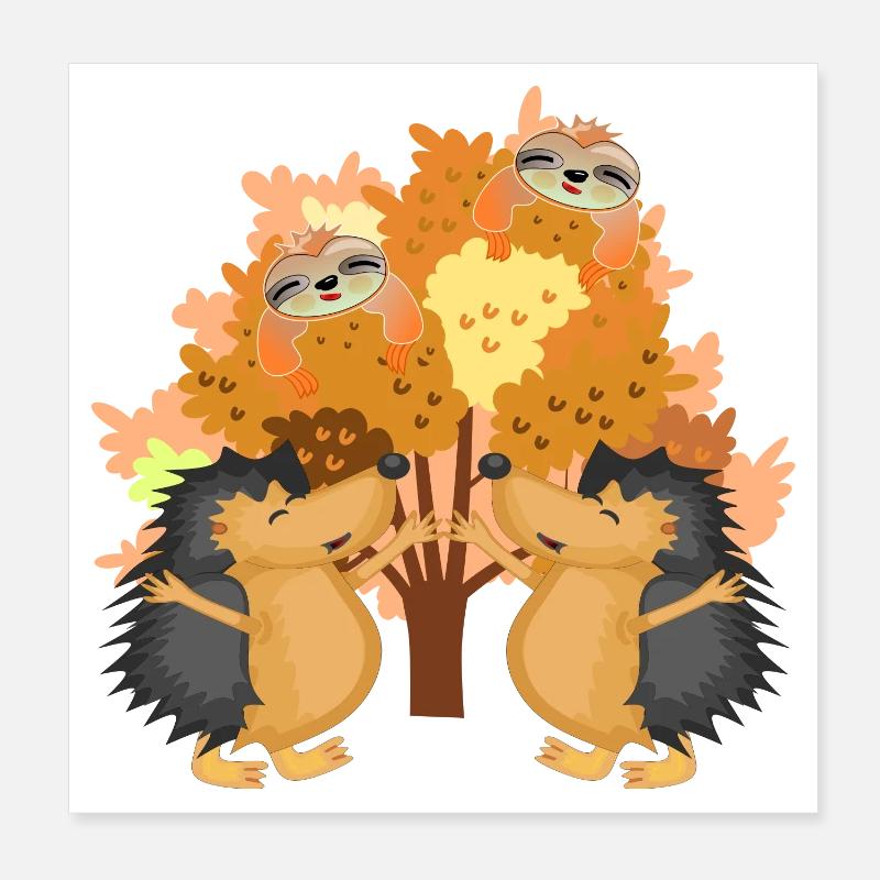 HERBST IGEL FAULTIERE - Poster 20x20 cm - Weiß
