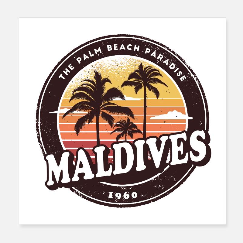 Maldives Vintage Beach Design / Gift Idea Poster 8" x 8" (20x20 cm)