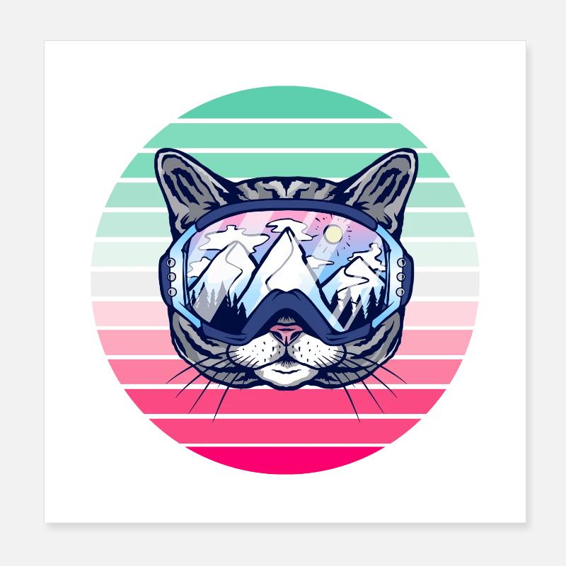 Ski Party Katze Poster 20x20 cm