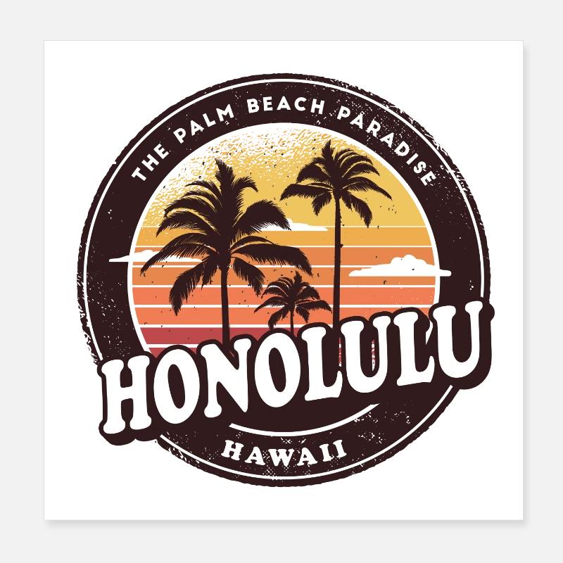 Honolulu Hawaii Vintage Beach Design - Poster 20x20 cm - Weiß