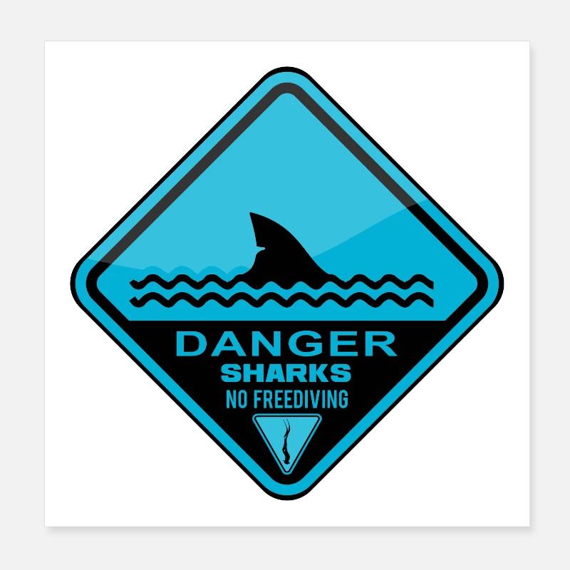 Danger Sharks Pas d’apnée Poster 20 x 20 cm