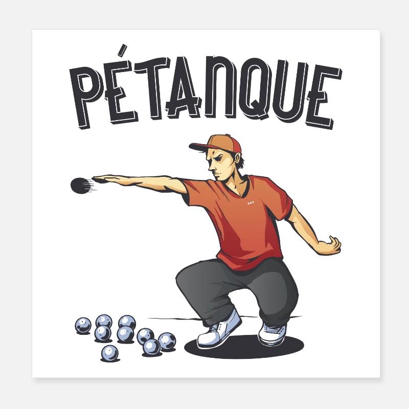 Pétanque deux joueurs avec boules boules boules boules boules - Poster 20 x 20 cm - blanc