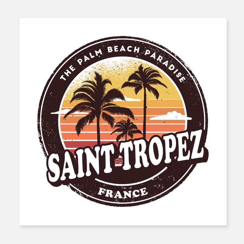 Saint Tropez Frankreich Vintage Beach Design - Poster 20x20 cm - Weiß