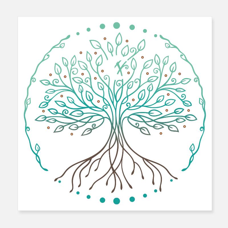 Yggdrasil Arbre de Vie du Monde - Poster 20 x 20 cm - blanc