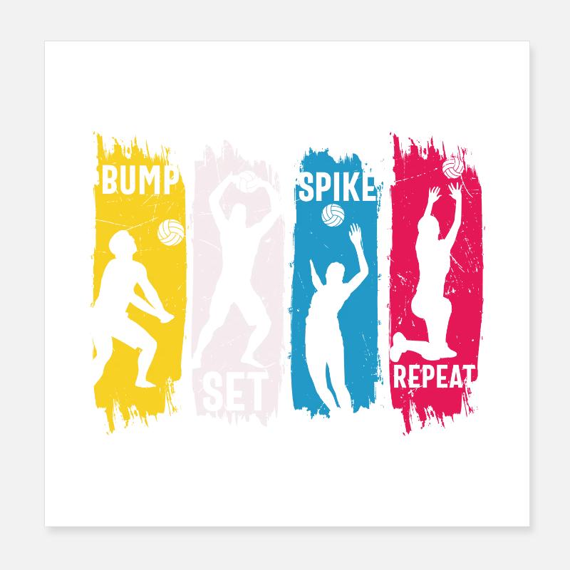 Volleyball Bump Set Spike Répéter - Poster 20 x 20 cm - blanc