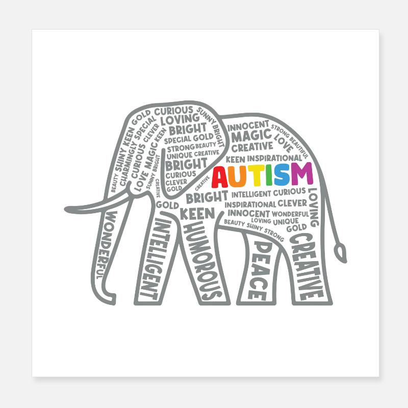 Autismus Bewusstsein Elefant Typografie Poster 20x20 cm
