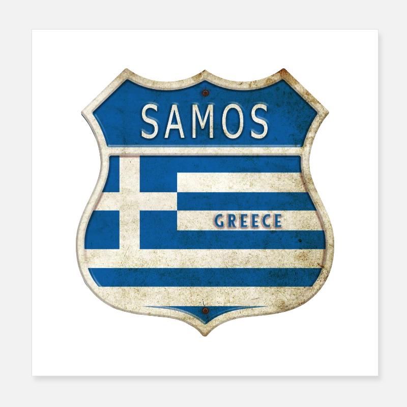 Samos Greece Coat of Arms Flags Design Poster 8" x 8" (20x20 cm)