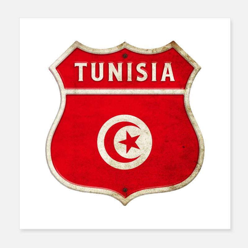 Tunisie Armoiries Drapeaux Design - Poster 20 x 20 cm - blanc
