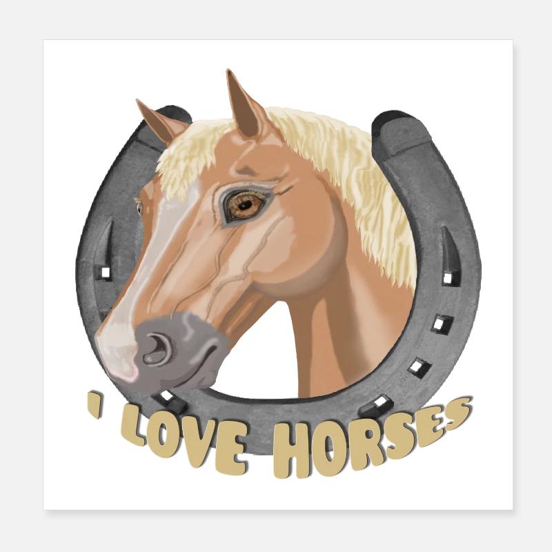 J’aime les chevaux cheval cheval - Poster 20 x 20 cm - blanc