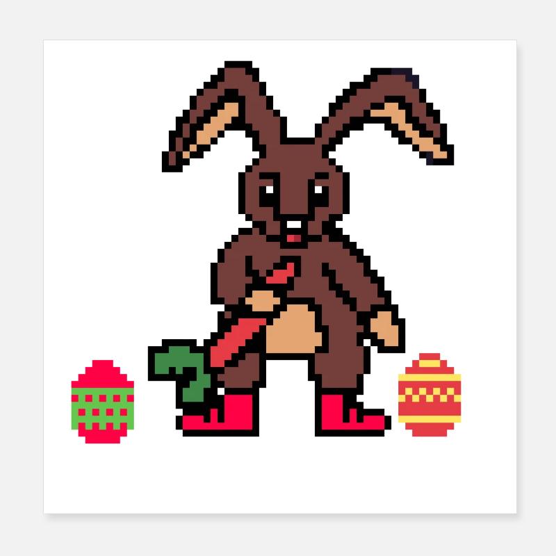 Lapin de Pâques mignon Pixel Art Poster 20 x 20 cm