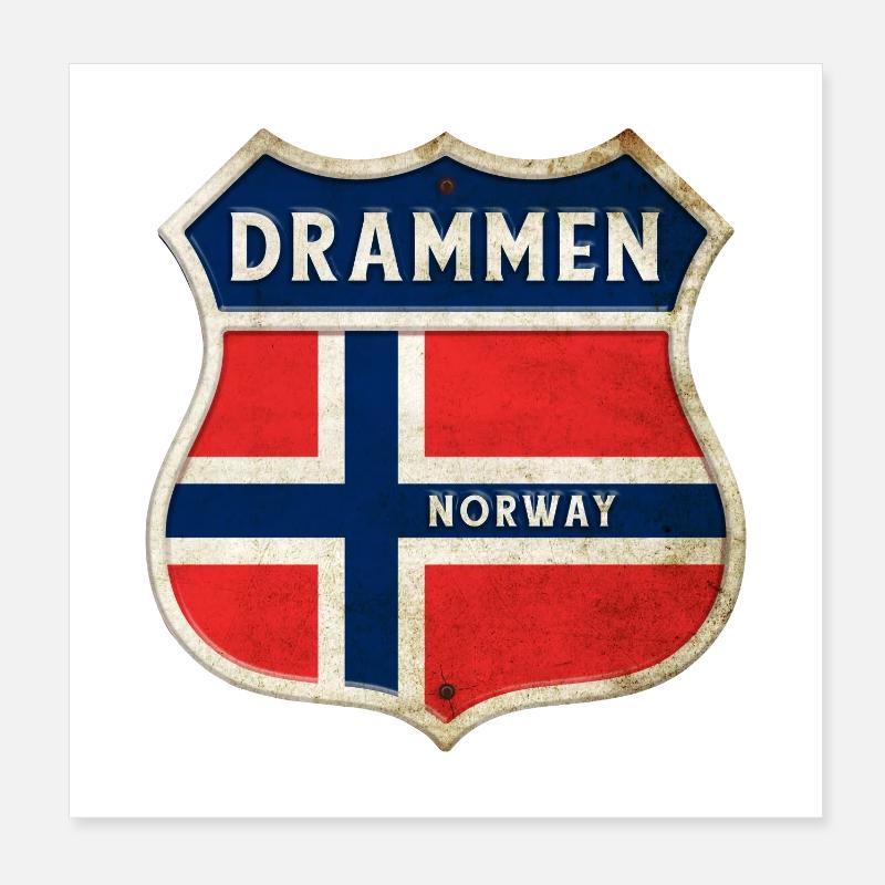 Drammen Norwegen Wappen Flaggen Design - Poster 20x20 cm - Weiß
