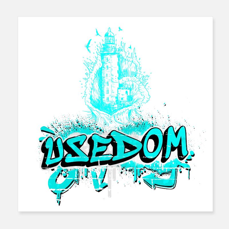 Usedom Leuchtturm Design / Geschenkidee - Poster 20x20 cm - Weiß