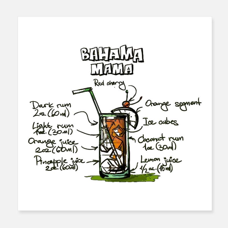 Bahama Mama Cocktail Poster 20 x 20 cm