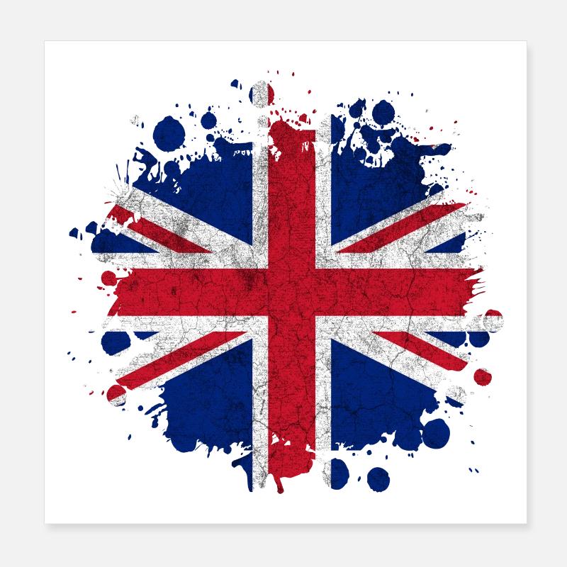 Großbritannien Vintage Splash Design - Poster 20x20 cm - Weiß