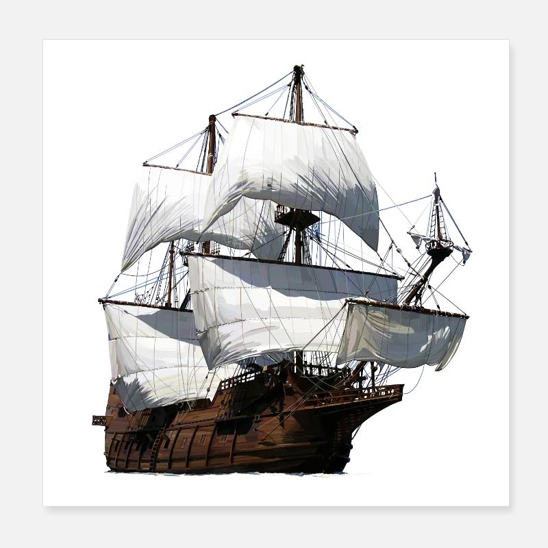 Segelschiff - Poster 20x20 cm - Weiß