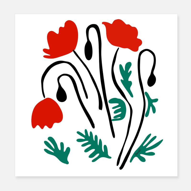 Mohnblumen Matisse inspiriert - Poster 20x20 cm - Weiß