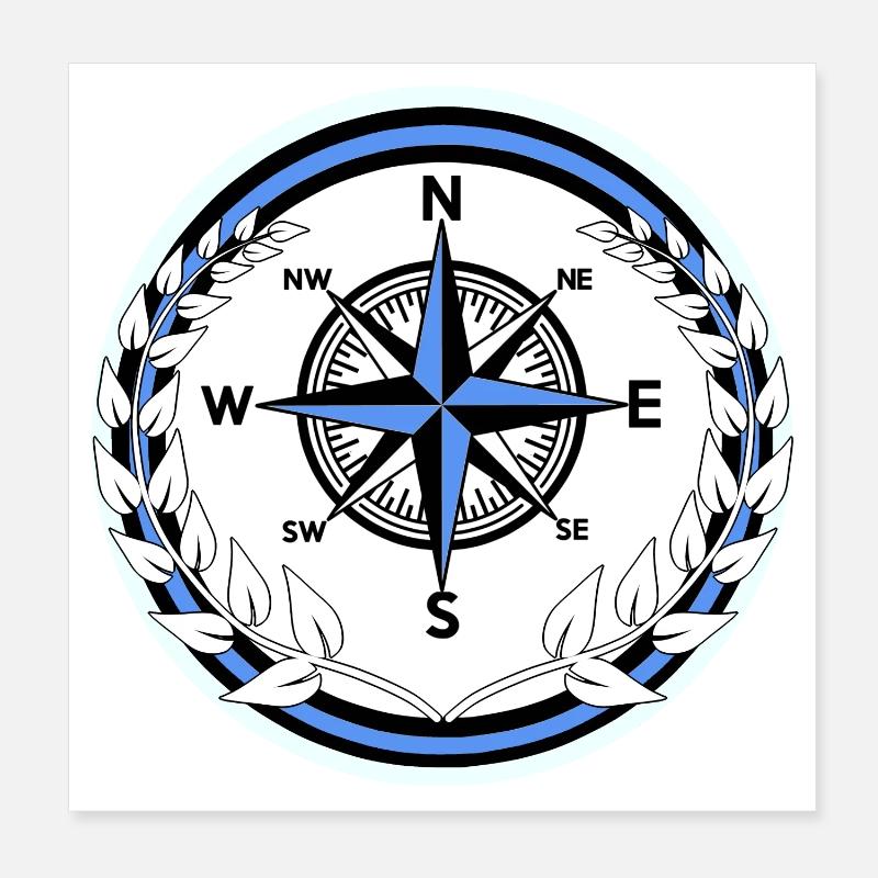 Compass Sailor Laurel Wreath Ahoy Maritime Poster 8" x 8" (20x20 cm)