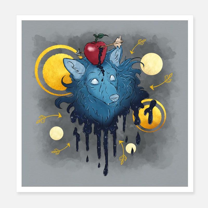 Blue Ink Spirits Poster - Wolf mit Pfeilapfel Poster 20x20 cm