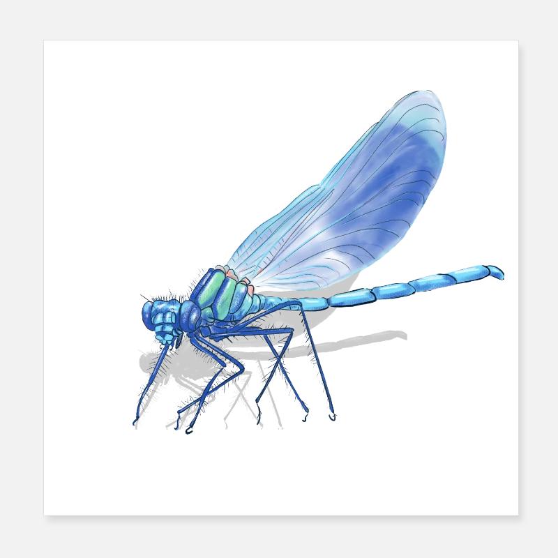 Blue Dragonfly Ember Print Poster 8" x 8" (20x20 cm)