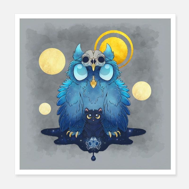 Blue Ink Spirits Poster - Eule und Schwarzes Kätzchen Poster 20x20 cm