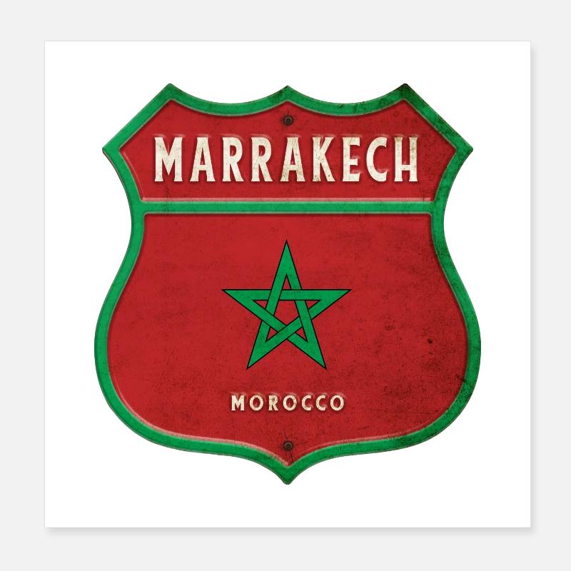 Marrakech Maroc Armoiries Drapeaux Design Poster 20 x 20 cm