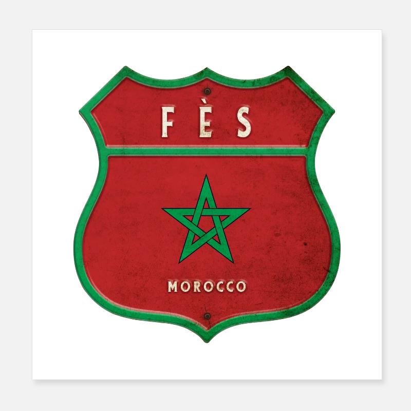 Fes Morocco Coat of Arms Flags Design Poster 8" x 8" (20x20 cm)