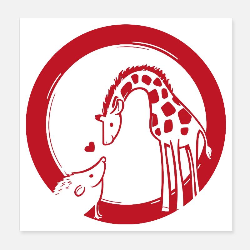 Amour de girafe et hérisson Poster 20 x 20 cm