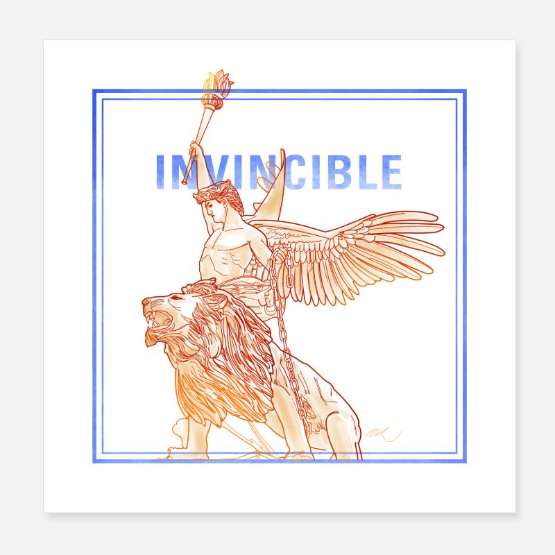 Invincible Angle with Lion - Poster 20x20 cm - Weiß