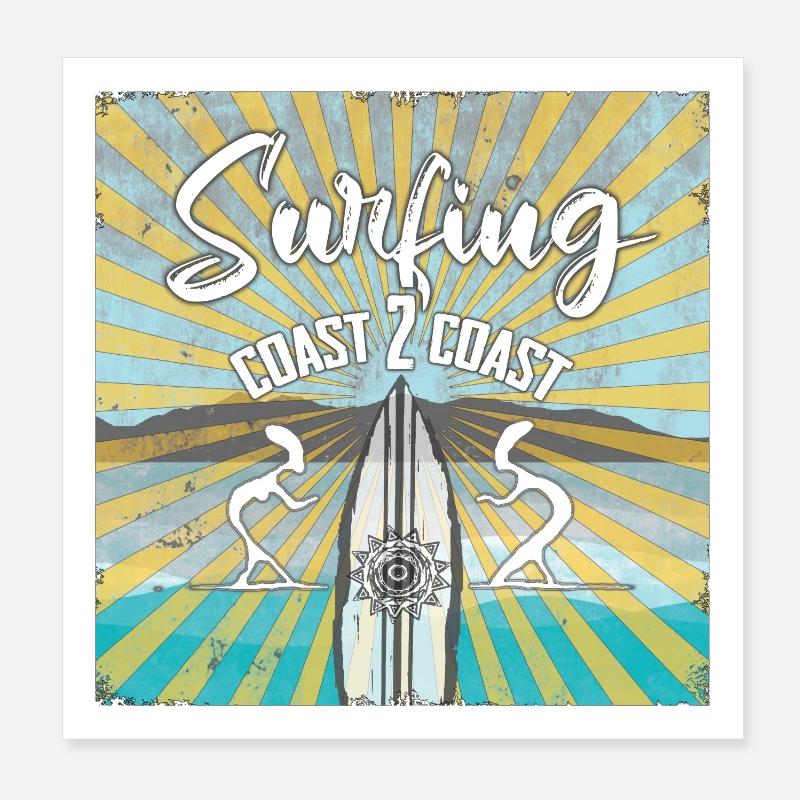 Surf Theme Coast 2 Coast Vintage Design Poster 8" x 8" (20x20 cm)