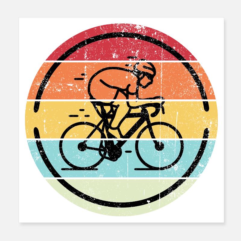 Retro Cyclist in Sunset Circles Poster 8" x 8" (20x20 cm)