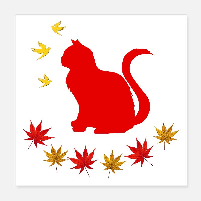 sitzende katze, herbstlich, pet prints Poster 20x20 cm