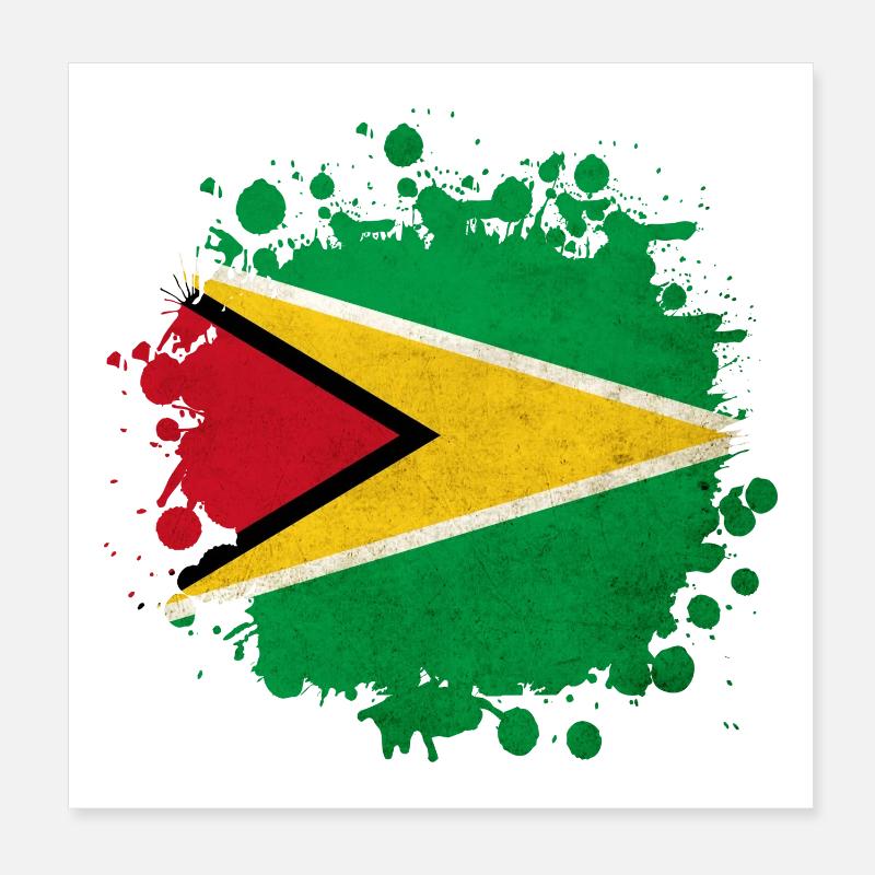 Guyana Flagge Klecks - Poster 20x20 cm - Weiß