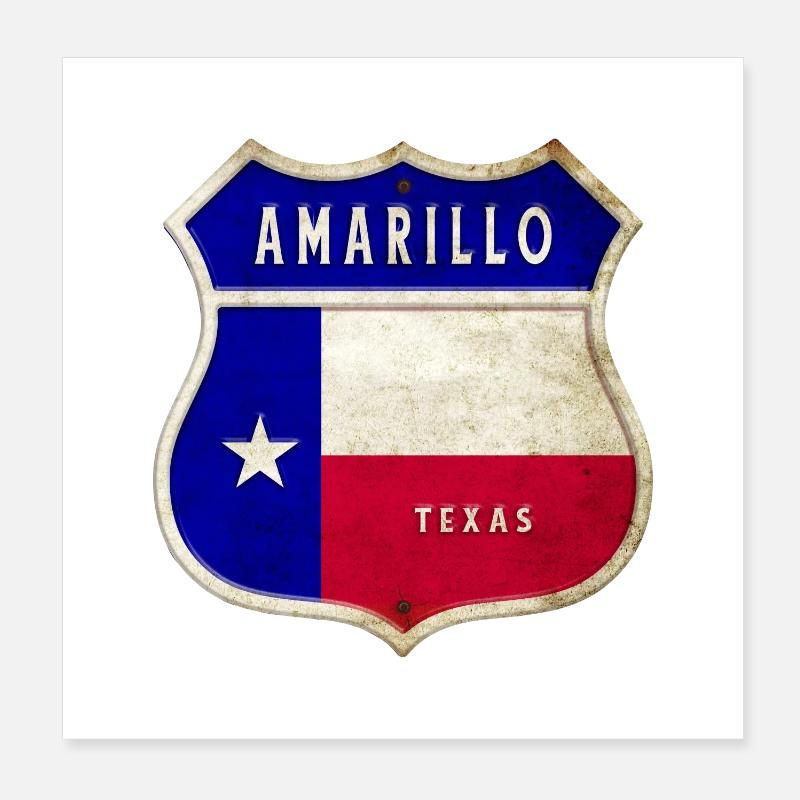 Drapeau Texas à écusson Amarillo Poster 20 x 20 cm