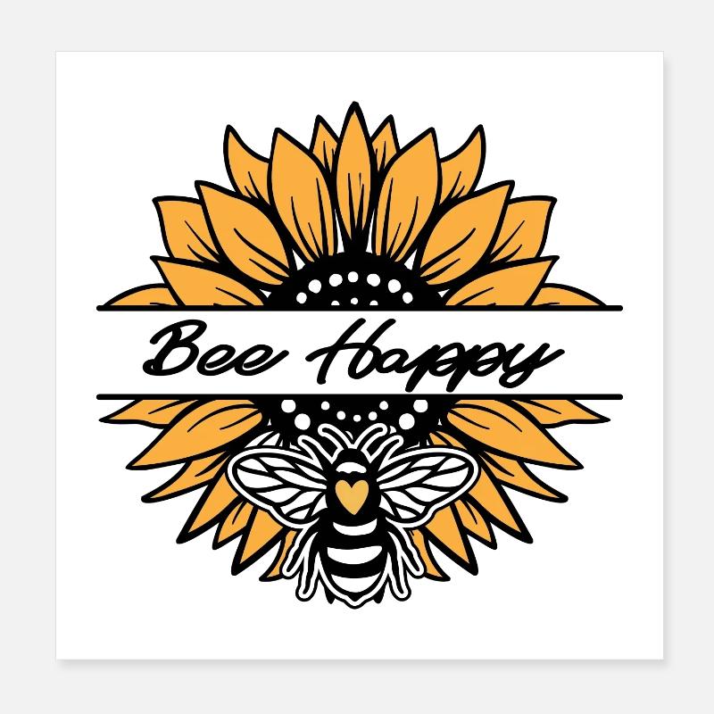 Sunflower - Bee happy Poster 8" x 8" (20x20 cm)
