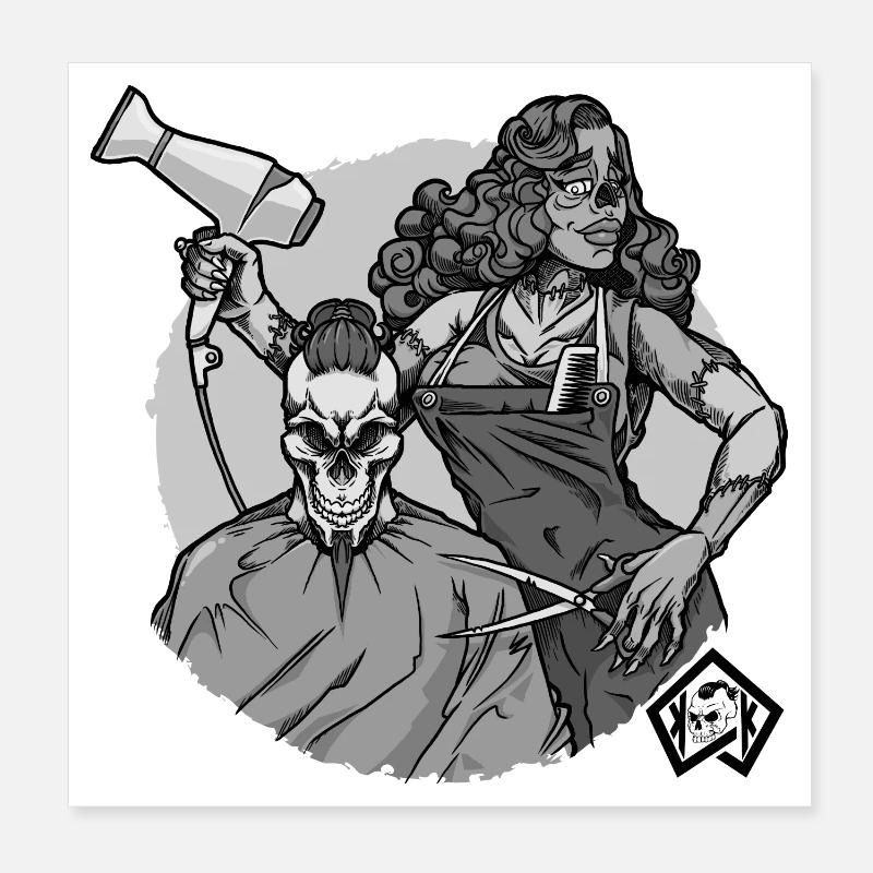 Coiffeur, Coiffeur, Coiffeur, Coiffeur, Crâne Poster 20 x 20 cm