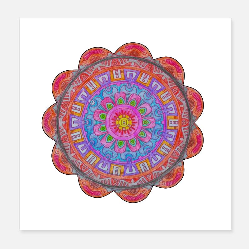 Kreismandala Farbexplosion Poster 20x20 cm