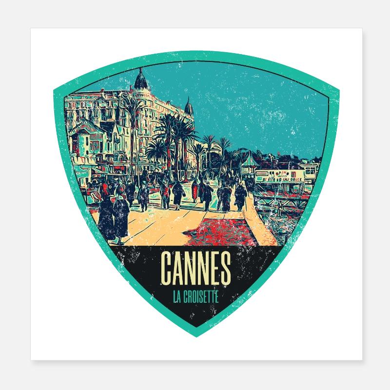 Illustration originale rétro La Croisette à Cannes Poster 20 x 20 cm