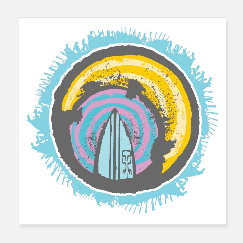 Motif abstrait de surfeur sur fond coloré Poster 20 x 20 cm