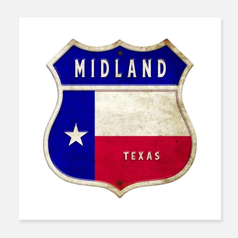 Midland Texas Wappen Flaggen Design Poster 20x20 cm