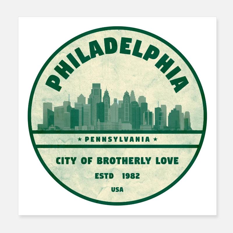 Philadelphia Skyline Vintage Badge Poster 8" x 8" (20x20 cm)